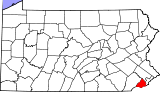 Map of Pennsylvania highlighting Delaware County.svg