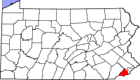 デラウェア郡の位置を示したペンシルベニア州の地図
