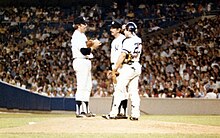 Frank White, Royals second baseman, left, is out at home after the tag by  Yankees catcher Thurman Munson (15) in ninth inning of first American  League playoff game at Yankees Stadium, Wednesday