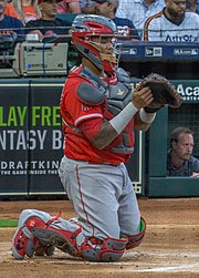 Martin Maldonado had three runs batted in during Game 5. Martin Maldonado Angels 2018.jpg