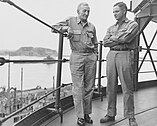 John S. McCain and his son John S. McCain Jr. in September 1945. Admiral McCain died a few days after this photo was taken.