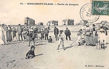 Partie de croquet sur la plage en 1909.