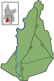 Mapa Minstedtu s vodními toky a dopravními cestami