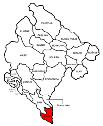 Розташування Ульциня на мапі Чорногорії
