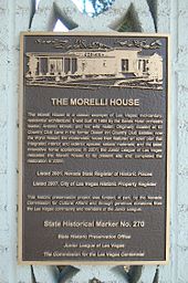 State Historical Marker in front of the relocated Morelli House Morelli House State Historical Marker No. 270.JPG