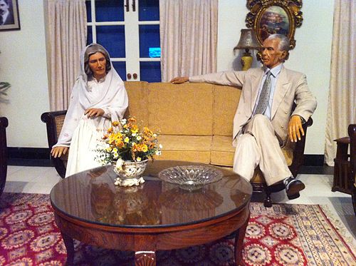 Jinnah and his sister Fatima. Wax statues at the museum in the Pakistan Monument, Islamabad