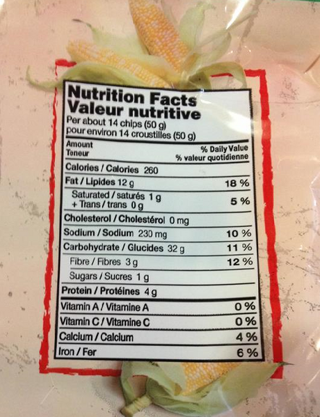 File:Nutrition facts table for Old Dutch Restaurante Red and White tortilla chips .png