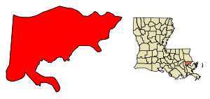 Orleans Parish Louisiana Incorporated and Unincorporated areas New Orleans Highlighted.svg