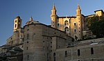 The Palazzo Ducale in Urbino by dusk.