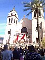 Palm Sunday Mass taking place outside Saint Mary's Basilica