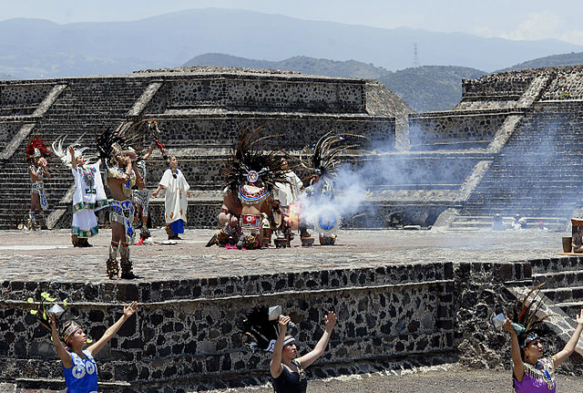 The Pan American Games torch being lit in Teotihuacan.