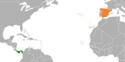 Mapa que indica ubicaciones de Panamá y España