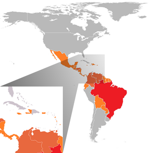 Pays américains avec cas confirmés de virus Zika (février 2016).png