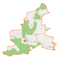 Mapa konturowa gminy Pilawa, blisko centrum na dole znajduje się punkt z opisem „Pilawa”
