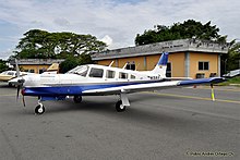 PA-32R-301T Turbo Saratoga SP with a single intake below the propeller and a standard tail Piper Saratoga (5137194758).jpg