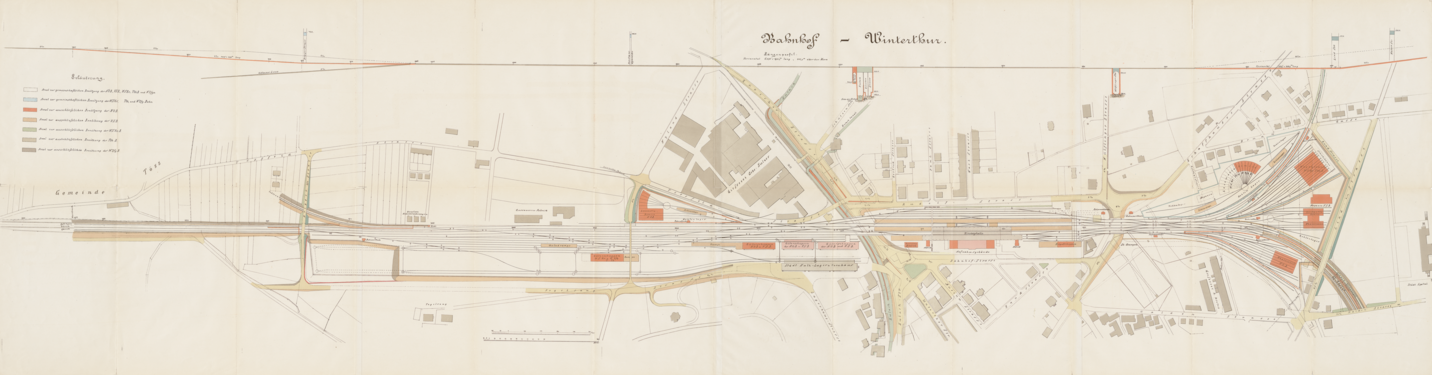 Plan de la rénovation de la gare de Winterthour en 1894-1895