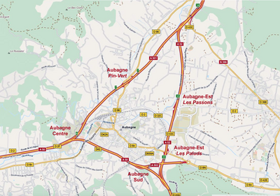 Plan routier et autoroutier d'Aubagne.