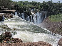 Broad streams of water falling down