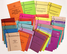 A complete set of the US DoD Rainbow Series computer security documents Rainbow series documents.jpg