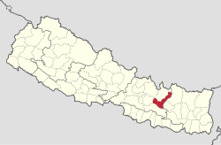 Ubicación del distrito de Ramechhap (rojo) en Nepal