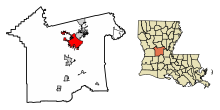 Rapides Parish Louisiana Incorporated und Unincorporated Bereiche Alexandria Highlighted.svg