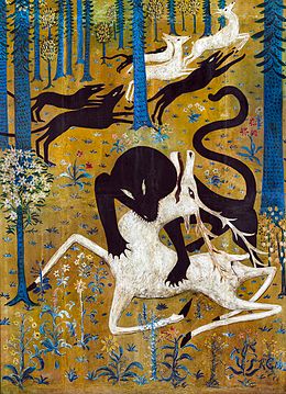 Robert Winthrop Chanler, Leopard and Deer, 1912, gouache or tempera on canvas, mounted on wood, 194.3 × 133.4 cm, Rokeby Collection