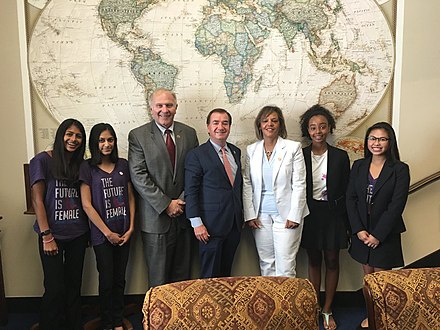U.S. House Foreign Affairs Committee Chair Ed Royce, members Steve Chabot and Robin Kelly in 2017 celebrate legislation to help educate more girls