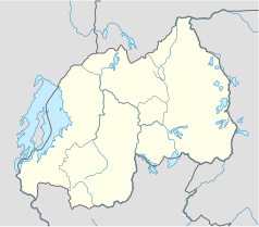 Mapa konturowa Rwandy, w centrum znajduje się punkt z opisem „Muhanga”