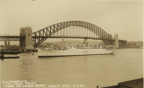 SS Franconia, Cunard Line ship, Sydney Harbour, 2 March 1934, State Library of New South Wales.