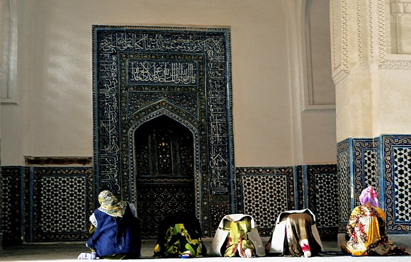 The Mihrab in one of the walls of a mosque indicates the qibla direction to be used for prayers. Picture from the Shah-i-Zinda, Samarkand, Uzbekistan.