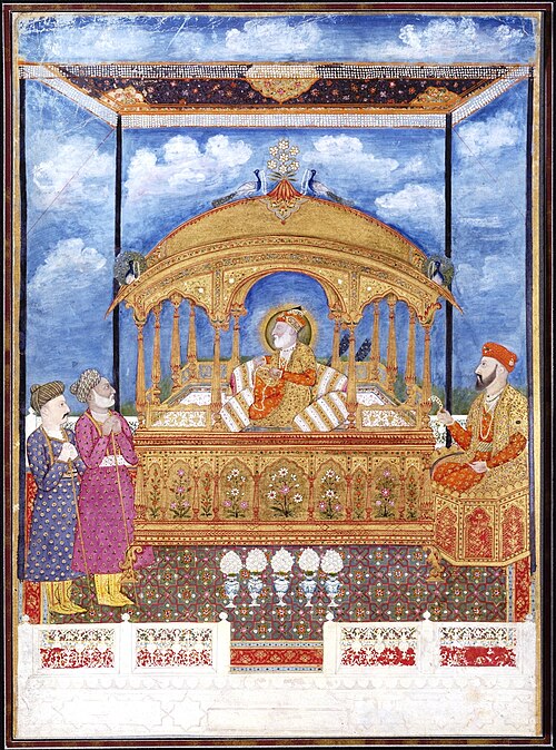 The crown prince seated next to his blinded father Shah Alam II (c. 1800)