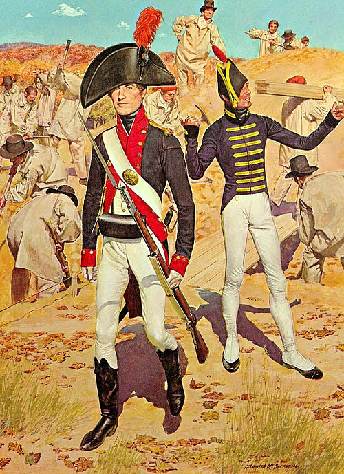 Artillery cadet in 1805, wearing a mixture of commissioned and non-commissioned uniforms prescribed for artillery cadets