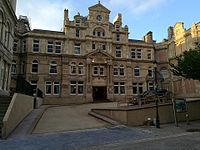 The Coal Exchange, now the Exchange Hotel, a Grade II* listed building The Exchange, Mount Stuart Square.jpg