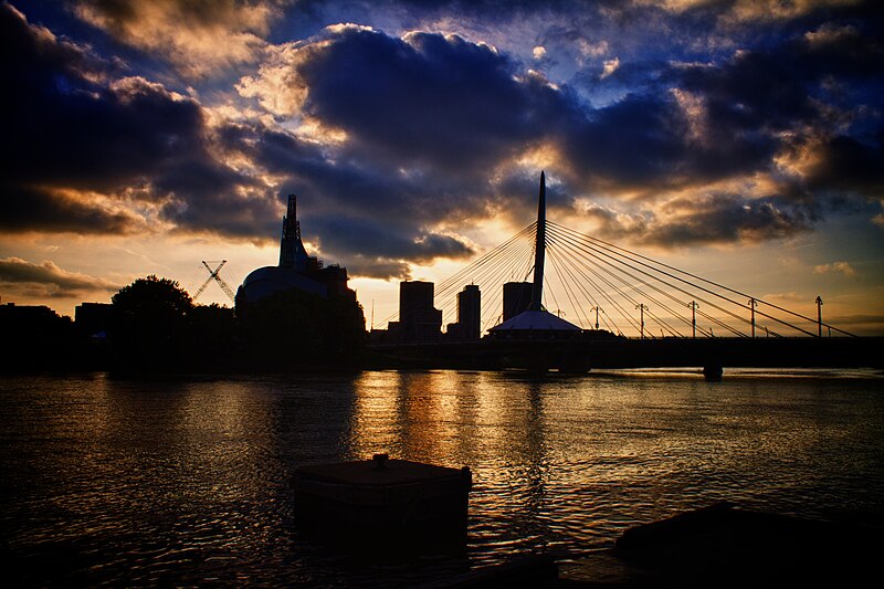 File:The Forks Bridge at dusk (Winnipeg, MB).jpg