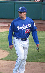 Wallach as manager of the Albuquerque Isotopes, Triple-A affiliates of the Dodgers, in 2010 Tim Wallach 2010 ALB.jpg