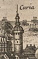 Wieża ratusza na sztychu Erika Dahlbergha ukazującym Piotrków w 1657
