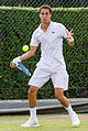 Tristan Lamasine competing in the second round of the 2015 Wimbledon Qualifying Tournament at the Bank of England Sports Grounds in Roehampton, England. The winners of three rounds of competition qualify for the main draw of Wimbledon the following week.