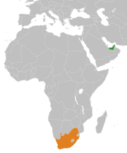 Location map for South Africa and the United Arab Emirates.