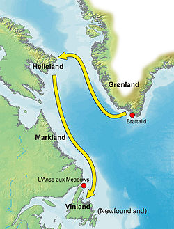 Вероятный маршрут путешествия из Гренландии в Винланд