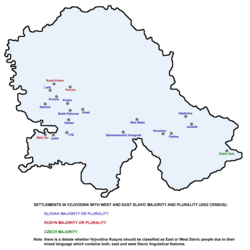 Rusyn settlements in Vojvodina, 2002 census Vojvodina west east slavs.png