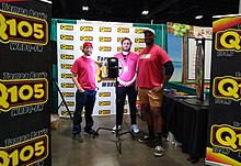 The WRBQ-FM, Q105 team (left to right, Andy, Stephen, and Andrew) at the Gasparilla Distance Classic Expo in February 2020. WRBQ-FM Q105.jpg