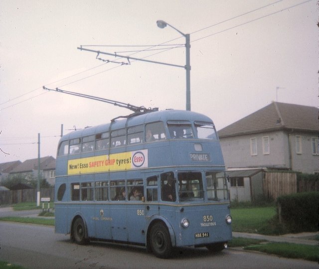 Former Grimsby/Cleethorpes trolleybus 63 working on the Walsall system as No.850, September 1969