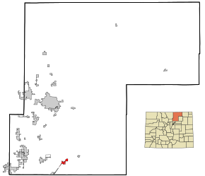 Weld County Colorado Incorporated and Unincorporated areas Hudson Highlighted.svg