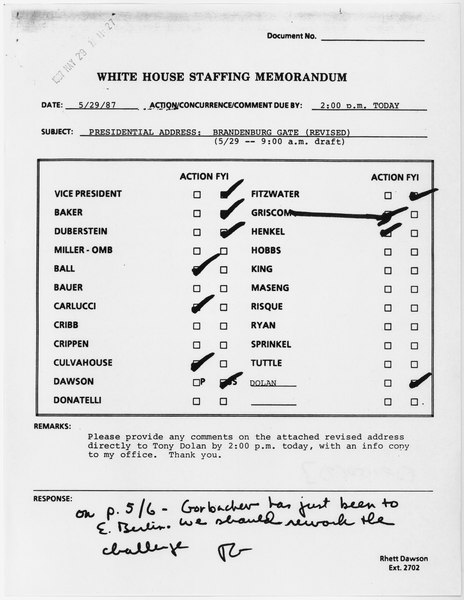 File:White House Staffing Memorandum, Presidential Address, Brandenburg Gate (Revised) (5-29 - 9-00am draft) - NARA - 198489.tif