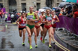 Deelneemsters aan de marathon op de Olympische Spelen 2012 te Londen.