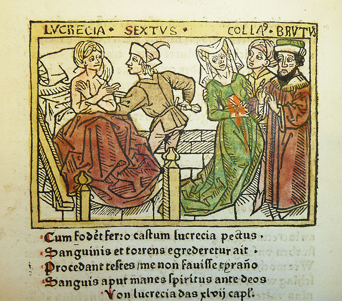 File:Woodcut illustration of the rape of Lucretia by Sextus Tarquinius and her subsequent suicide before her husband Lucius Tarquinius Collatinus and Lucius Junius Brutus - Penn Provenance Project.jpg
