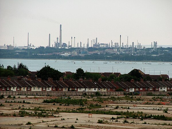 View over the site of the shipyard and Southampton Water to Fawley