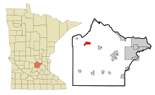 Wright County Minnesota Sisällytetyt ja rekisteröimättömät alueet Annandale Highlighted.svg