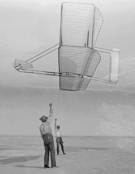 The 1902 Wright Glider shows its lift by pulling up