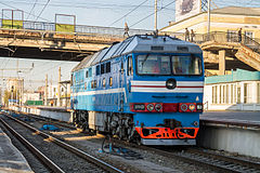 ТЭП70-0331 в голубой окраске Приволжской ЖД
